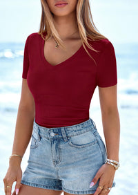 PRETTYGARDEN Women Summer Crew Neck Short Sleeve Tops Ribbed Knit Slim Fit Fashion Basic Tee Shirts Casual Going Out Top PRETTYGARDEN