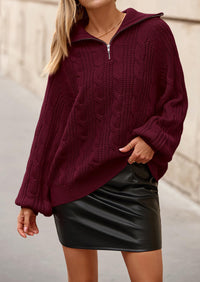 BTFBM Sweaters for Women Fall Fashion Loose Quarter Zip Pullover Collared Long Sleeve Cable Knit Winter Clothes