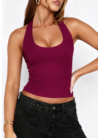 PRETTYGARDEN Women's Summer Halter Tank Tops Y2K Sleeveless Slim Fitted Backless Shirts Going Out Spring Workout Clothes PRETTYGARDEN