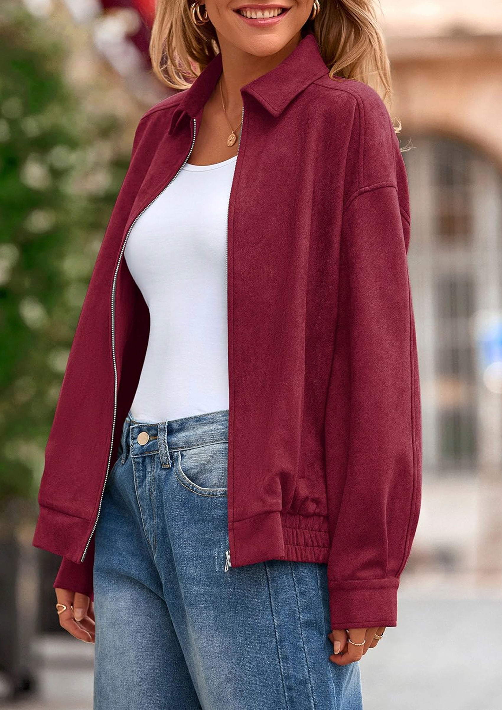 PRETTYGARDEN Women's Faux Suede Motorcycle Jacket Trendy Fall Fashion Oversized Zip Up Coats Winter Clothes Outerwear