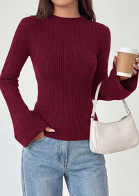 PRETTYGARDEN Sweaters for Women Lightweight Mock Neck Bell Long Sleeve Fitted Tops Ribbed Pullover Fall Fashion Clothing