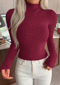 PRETTYGARDEN Long Sleeve T Shirts for Women Fall Fashion Mock Neck Fitted Ribbed Tee Tops Casual Basic Winter Clothing