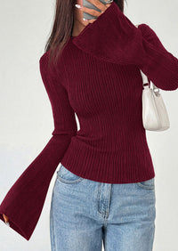 PRETTYGARDEN Sweaters for Women Lightweight Mock Neck Bell Long Sleeve Fitted Tops Ribbed Pullover Fall Fashion Clothing