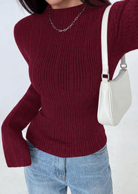 PRETTYGARDEN Sweaters for Women Lightweight Mock Neck Bell Long Sleeve Fitted Tops Ribbed Pullover Fall Fashion Clothing