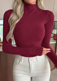 PRETTYGARDEN Long Sleeve T Shirts for Women Fall Fashion Mock Neck Fitted Ribbed Tee Tops Casual Basic Winter Clothing
