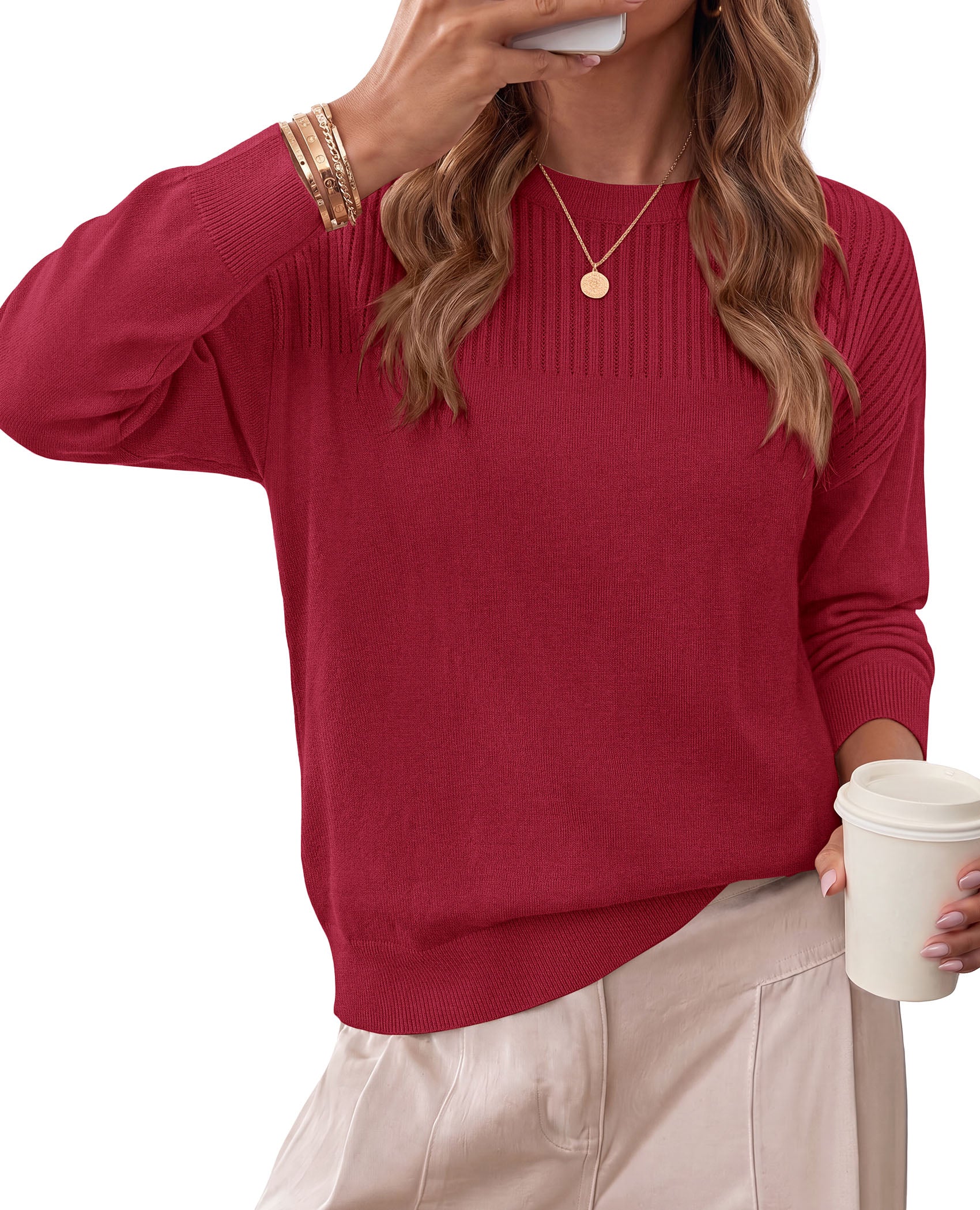 PRETTYGARDEN Sweaters for Women Lightweight Pullover Tops  Crew Neck Long Sleeve Ribbed Knit Basic Sweater, Casual Cute Top for Daily Office Work, Early Fall Fashion, Winter Clothing