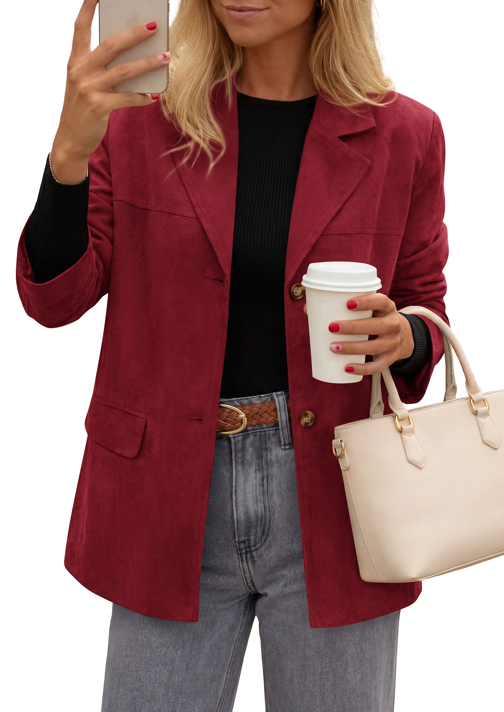 PRETTYGARDEN Women's Faux Suede Western Blazer Jacket | Notched Lapel Button Long Sleeve Oversized Business Casual Suit Jacket, Dressy Office Work Outerwear, 2026 Fall Clothing