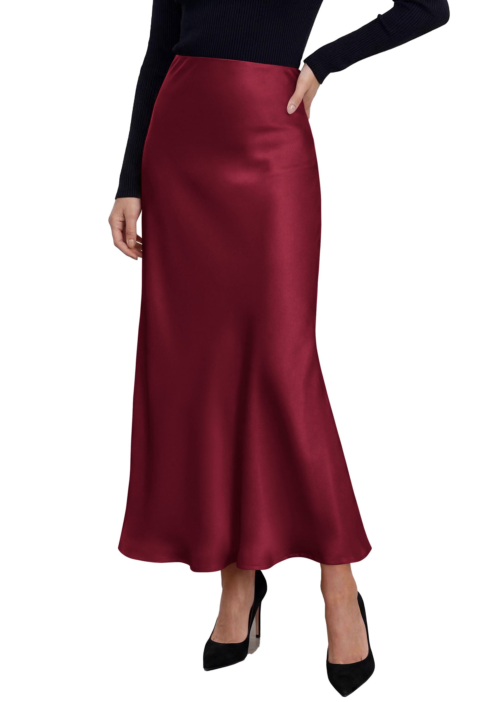 PRETTYGARDEN Women's 2026 Fall Fashion Maxi Long Skirts Trendy Silk Satin High Waisted A Line Mermaid Business Casual Outfits
