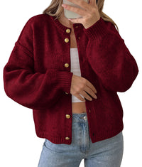 PRETTYGARDEN Women's Button up Chunky Knit Cardigan Sweaters | Crew Neck, Long Sleeve, Oversized Sweaters, Relaxed Fit, Soft Cozy Casual Outerwear, Fall Outfits, Winter Fashion Clothing
