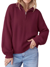 PRETTYGARDEN Women's Quarter Zip Pullover Oversized Sweaters | Collared Neck, Long Balloon Sleeve, Jumper Tops, Soft Cozy Knit, Ribbed Hem, Loose Fit, Fall Outfits, Winter Fashion Clothing