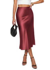 PRETTYGARDEN Women's Satin Skirts 2026 Fall Business Casual Silk High Waisted A Line Flowy Wedding Cocktail Party Midi Skirt