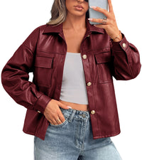 PRETTYGADEN Women's Faux Leather Jacket Fall Fashion Button Down Winter Coats Motorcycle Bomber Jackets Outerwear 2026