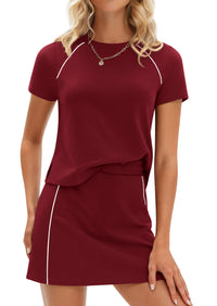 PRETTYGARDEN Women's 2026 Summer 2 Piece Skirt Sets Short Sleeve Shirts Tops Skorts Matching Workout Clothes Travel Outfits