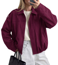 PRETTYGARDEN Women's Faux Suede Cropped Bomber Jacket | Long Sleeve Zip Up Casual Going Out Jackets Coat, Oversized Loose Fit Western Outfits, Trendy Outerwear, Fall Clothes