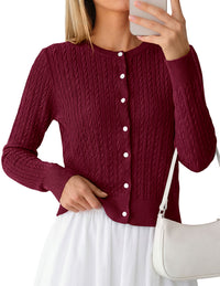 PRETTYGARDEN Women Lightweight Button Up Cardigan Sweaters | Soft Stretchy, Cozy Cable Knit, Long Sleeve Crew Neck, Trendy Cardigans, Cute Casual Outfits, Early Fall Fashion Clothing