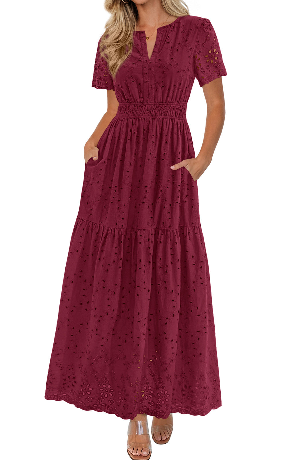 PRETTYGARDEN Short Sleeve Spring Dresses for Women 2026 Elegant Classy Boho High Waist A Line Pleated Wedding Guest Dress PRETTYGARDEN