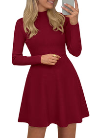 PRETTYGARDEN Womens Mock Neck Long Sleeve Sweater Mini Dress | Soft Ribbed Knit Flared A‑Line, Elegant Fall Winter Dresses for Wedding Guest, Cocktail & Holiday Party Casual Outfits