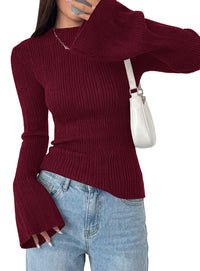 PRETTYGARDEN Sweaters for Women Lightweight Mock Neck Bell Long Sleeve Fitted Tops Ribbed Pullover 2026 Fall Fashion Clothing