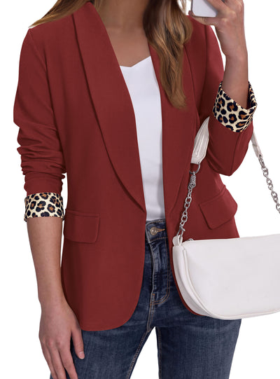 PRETTYGARDEN Women's Business Casual Blazers Suit Jacket | Lapel Loose Fit Blazer, Long Sleeve Open Front Leopard Print Cuffs, Dressy Casual Office Work Clothes, Fall Winter Fashion