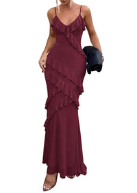 PRETTYGARDEN Women 2026 Wedding Guest Cocktail Maxi Dress Spaghetti Strap Sleeveless V Neck Bodycon Mesh Party Summer Outfits