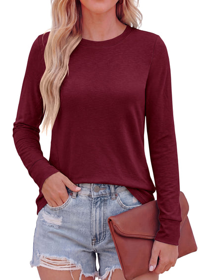 PRETTYGARDEN Long Sleeve Tshirts Shirts for Women Clothing Fall Fashion 2026 Basic Tees Casual Blouses Crew Neck Winter Tops
