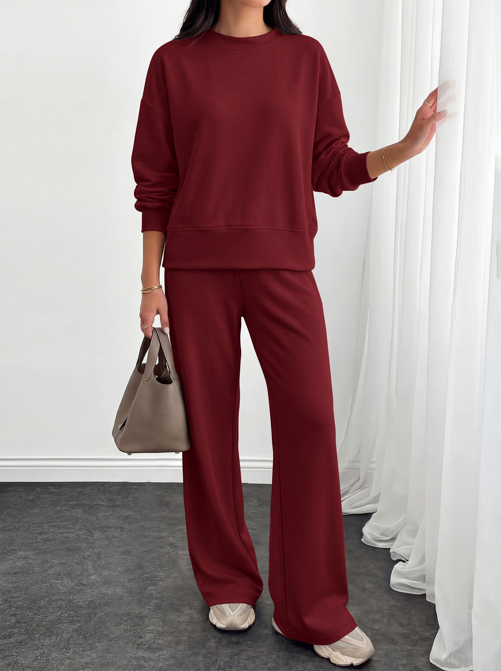 PRETTYGARDEN Womens 2 Piece Outfits Fall Sweatsuits Matching Lounge Sets  | Crewneck Long Sleeve Sweatshirt, Wide Leg Pants Sets with Pockets & Drawstring, Casual Tracksuit, Travel Airport Outfits 2026