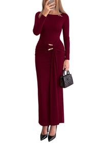 PRETTYGARDEN Women's Long Sleeve Ruched Bodycon Maxi Dress | Wedding Guest Dresses, Twist Knot Waist, Back Slit, Slim Fitted, Formal Wear, Cocktail Holiday Party, Date Night Fall Outfits