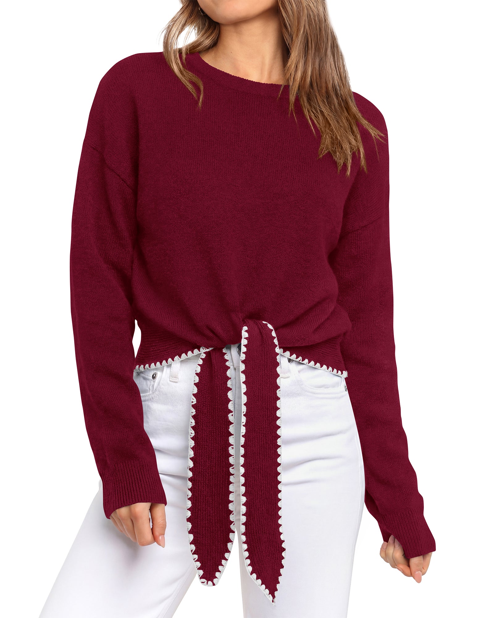 PRETTYGARDEN Casual Long Sleeve Strappy Sweaters for Women