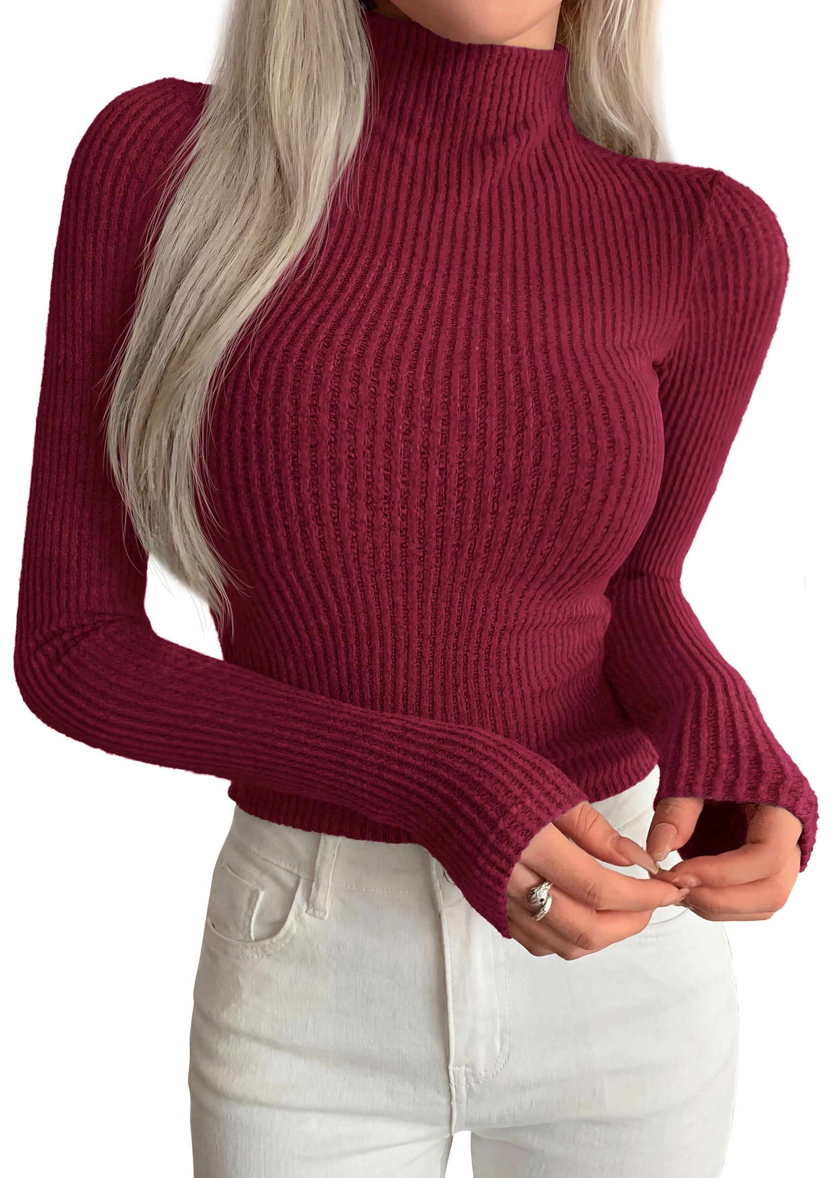 PRETTYGARDEN Long Sleeve T Shirts for Women Fall Fashion 2026 Mock Neck Fitted Ribbed Tee Tops Casual Basic Winter Clothing