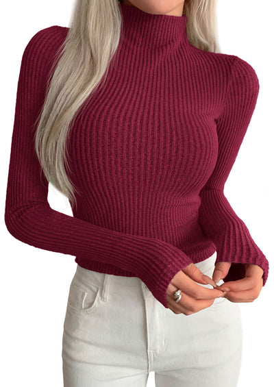 PRETTYGARDEN Long Sleeve T Shirts for Women Fall Fashion 2026 Mock Neck Fitted Ribbed Tee Tops Casual Basic Winter Clothing