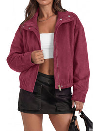PRETTYGARDEN Lightweight Faux Suede Cropped Bomber Jacket Women Outerwear | Full Zipper, Elastic Hem, Lapel Collar, Long Sleeve Fall Jackets, Loose Fit Ladies Coats, Fashion Clothing with Pockets