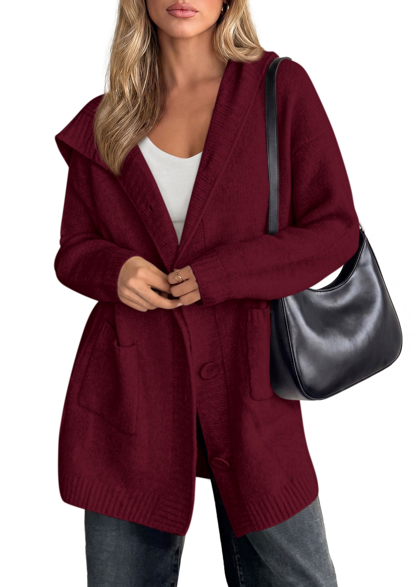 PRETTYGARDEN Women's Long Cardigans Hooded Chunky Sweaters  | Cozy Knit Jacket, Button up, Loose Fit, Pockets, Fall Coats, Trendy Casual, Going Out, Holiday Outfits, Winter Clothing