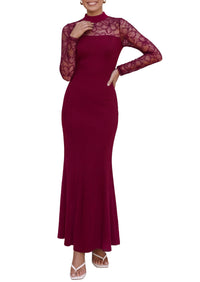 PRETTYGARDEN Women's Fall Lace Sheer Dress Bodycon Maxi Cocktail Dresses  Long Sleeve, Patchwork Mock Neck, Slim Fit, Elegant Mermaid, Semi Formal Outfits for Wedding Guest, Evening, Birthday Party