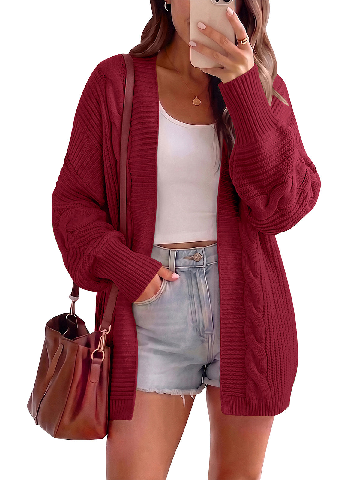PRETTYGARDEN Chunky Open Front Cable Knit Cardigan Sweaters for Women Coats Loose Fit Batwing Long Sleeve Sweater, Soft Cozy Casual Cardigans, Holiday Travel Vacation Outfits, Trendy Fashion Outerwear