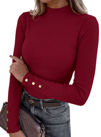 PRETTYGARDEN Women's Ribbed Mock Neck Long Sleeve Tops