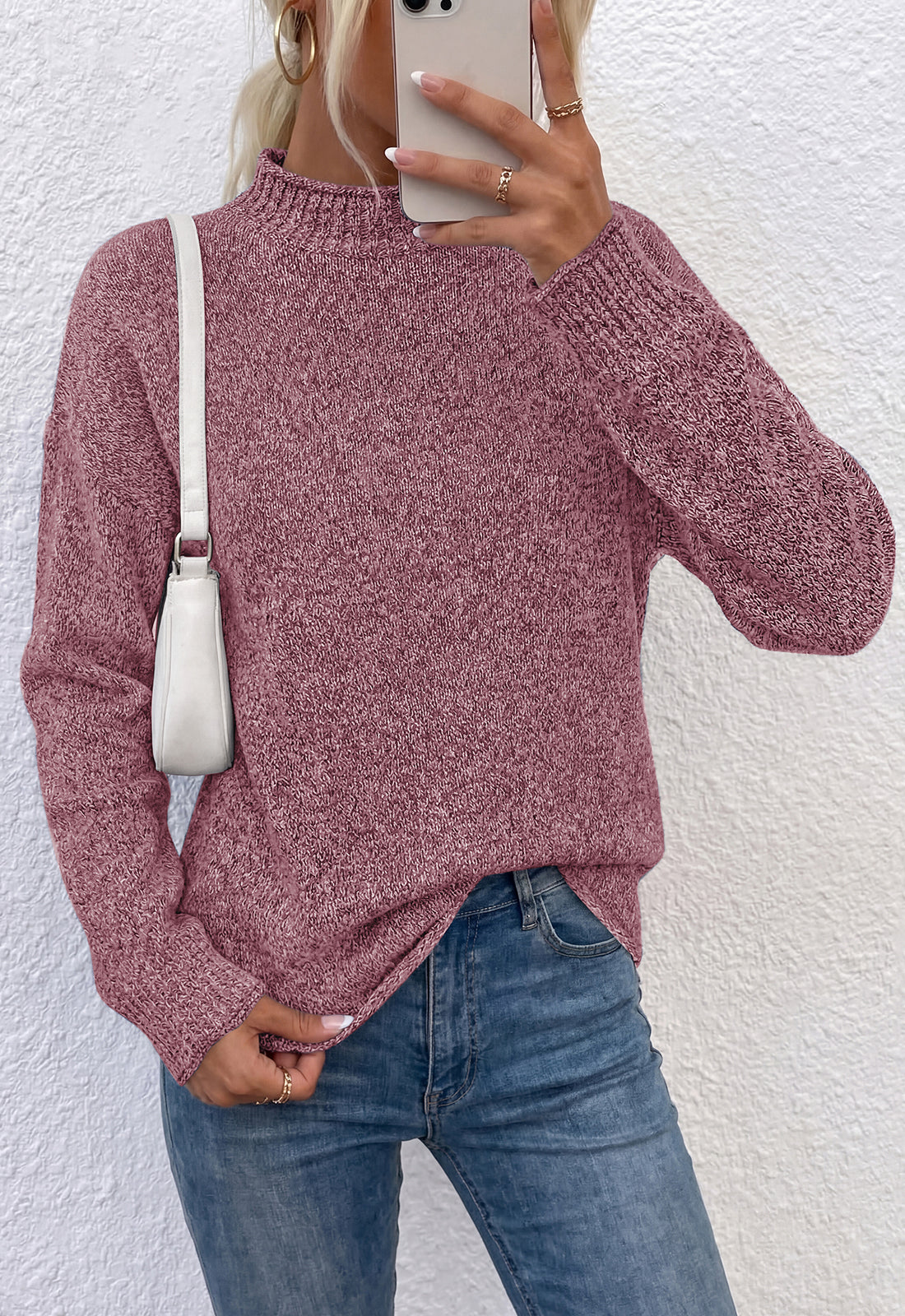 PRETTYGARDEN Womens Sweaters 2026 Mock Neck Ribbed Knit Fall Outfits | Long Sleeve Pullover Tops, Rolled Edge, Loose Fit, Soft Cotton Fabric, Comfy Cozy Sweater, Versatile Casual Cute Clothes