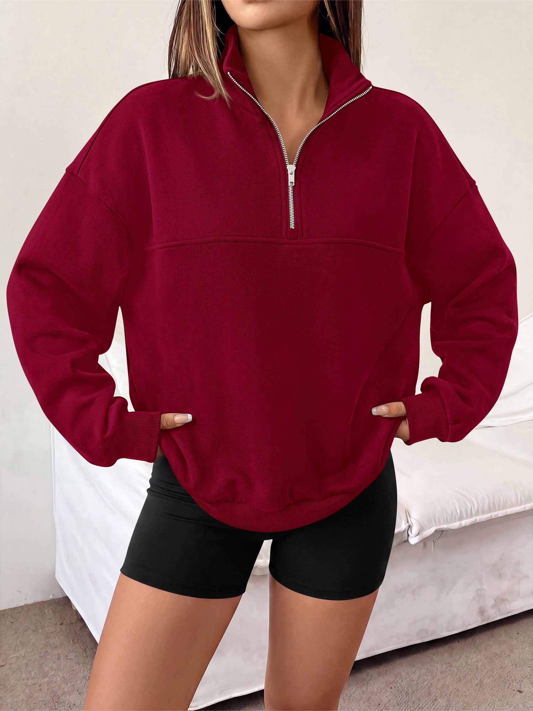 PRETTYGARDEN Women's Quarter Zip Fleece Pullover Sweatshirts | Oversized Half Zip Sweatshirt with Collar, Fleece Jacket, Trendy Long Sleeve Pullover Tops, Y2k Fashion Fall Outfits 2026