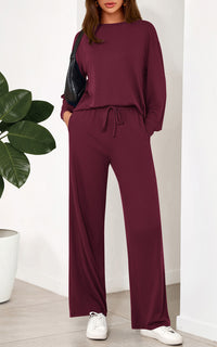 PRETTYGARDEN Womens 2 Pieces Lounge Sets Crewneck Long Sleeve Wide Leg Drawstring Pants Tracksuits Loose Fit Outfits Set