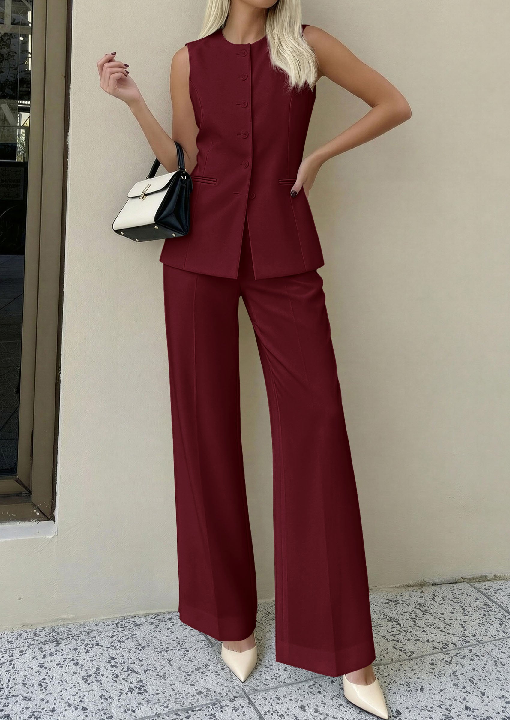 PRETTYGARDEN Women's 2 Piece Sets Summer 2026 Work Clothes Sleeveless Blazer Vest Pants Suits Spring Business Casual Outfits PRETTYGARDEN