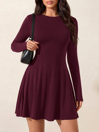 PRETTYGARDEN Womens Fall Mini Dress 2026 Crewneck Long Sleeve Tie Back Waist A Line Flowy Casual Dresses Fashion Outfits