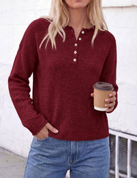 PRETTYGARDEN Women's Fall Button Up Cozy Pullover Sweaters | Stretchy Soft Knit, Drop Shoulder Long Sleeve Tops, Henley Crewneck Rolled Edge, Dressy Casual Blouses, Trendy Winter Clothes