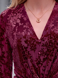 PRETTYGARDEN Women Double Lined Long Sleeve Shirts Tie Knot Front Crop Tops Sheer Sleeves, Velvet Jacquard Floral, Delicate Decorate Button, Classic V Neck, Elegant Dressy Blouses, Casual Fall Outfits