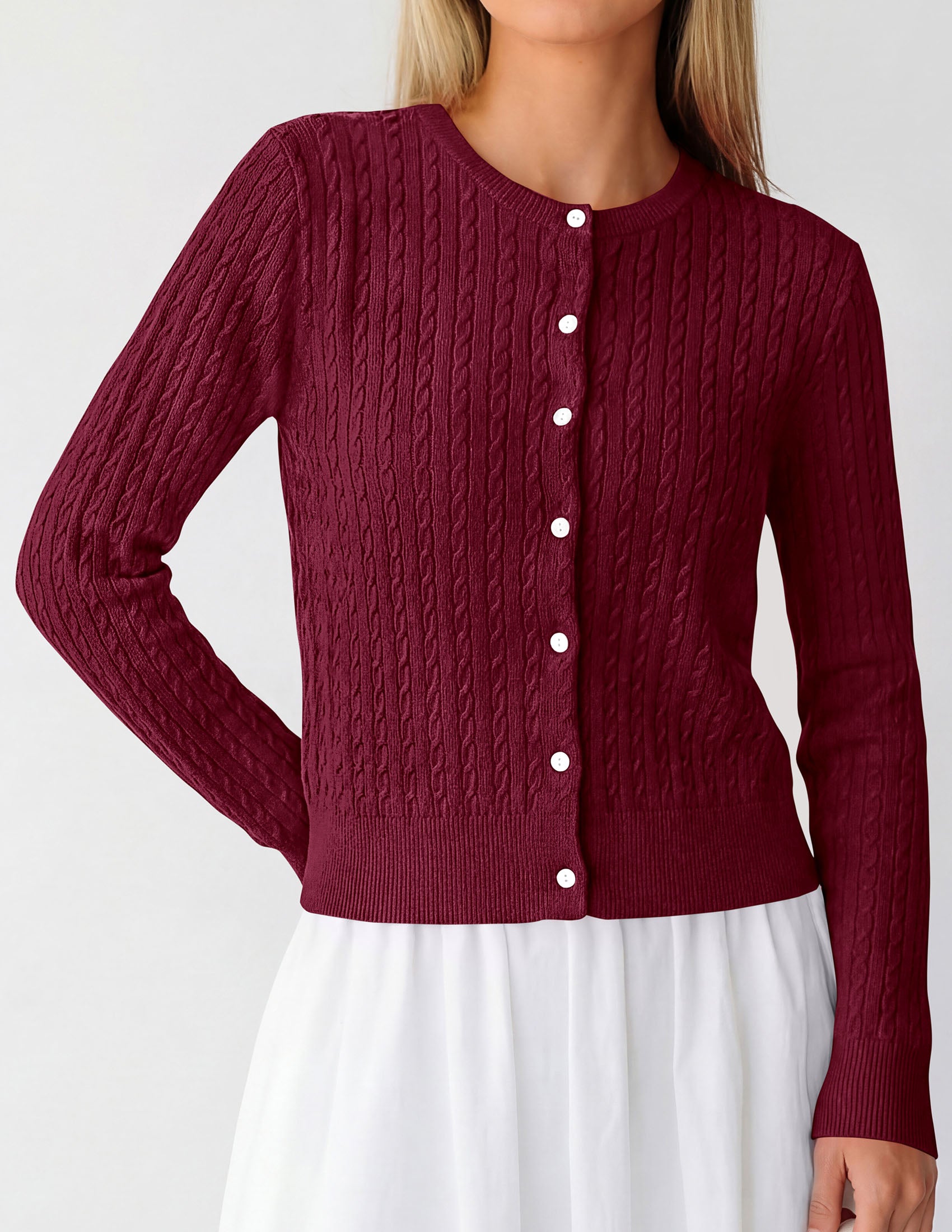 PRETTYGARDEN Women Lightweight Button Up Cardigan Sweaters | Soft Stretchy, Cozy Cable Knit, Long Sleeve Crew Neck, Trendy Cardigans, Cute Casual Outfits, Early Fall Fashion Clothing