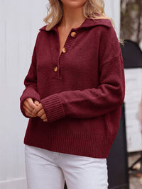 PRETTYGARDEN Womens Fall Long Sleeve Sweaters Button up V Neck Polo Shirts | Quarter Button Collared Tops, Ribbed Knit Comfy Shirts, Relaxed Fit Sweater Tops, Casual Fall Outfits for Women 2026