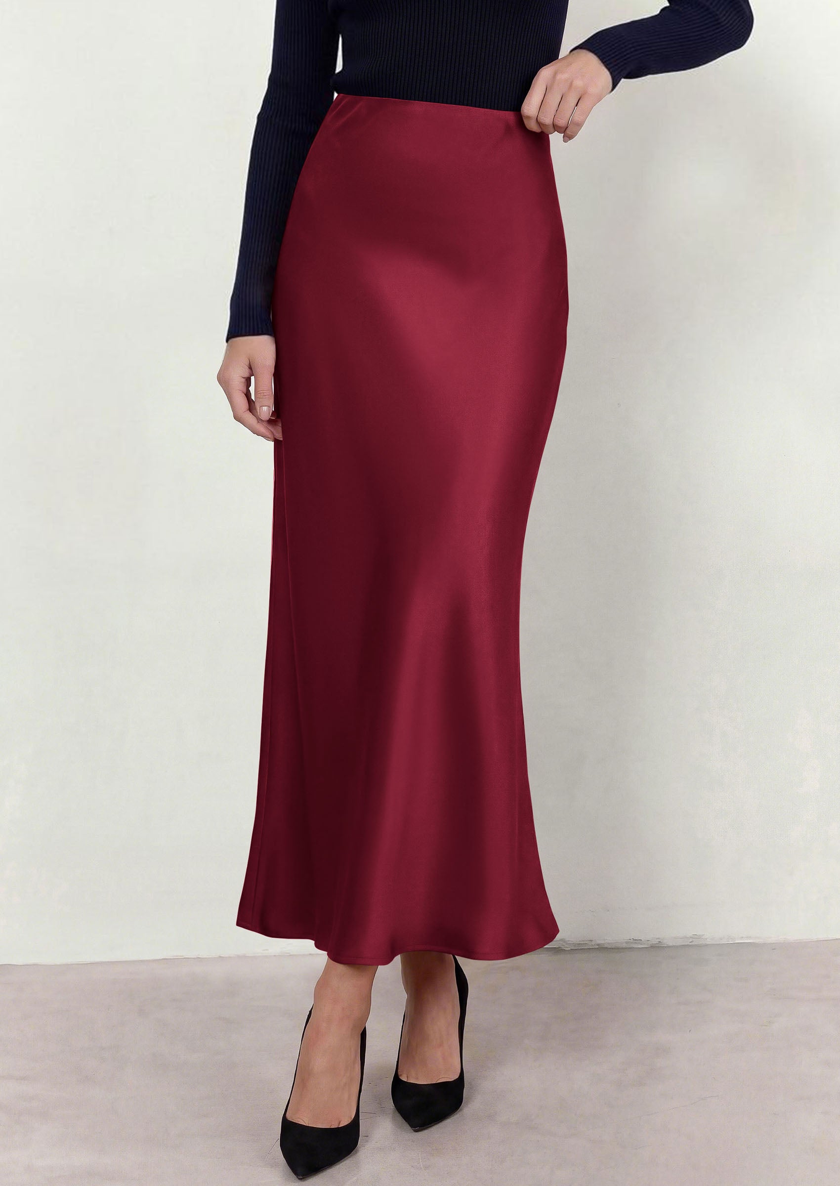PRETTYGARDEN Women's 2026 Fall Fashion Maxi Long Skirts Trendy Silk Satin High Waisted A Line Mermaid Business Casual Outfits