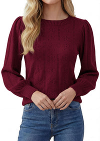 PRETTYGARDEN Women Fall Fashion Hollow Out Holiday Sweaters | Stretchy Cozy Knit, Puff Long Sleeve Pullover Tops, Crewneck Loose Fit, Dressy Casual Blouse, Trendy Winter Going Out Outfits