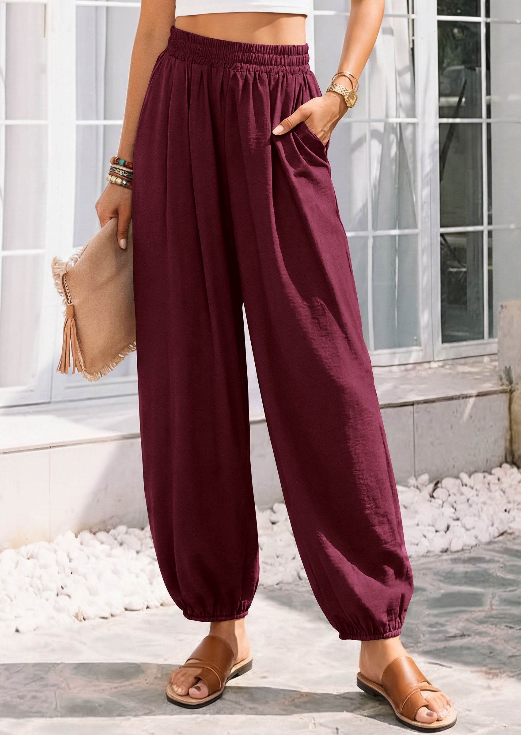 PRETTYGARDEN Womens 2026 Summer Casual Pants High Waisted Loose Wide Leg Palazzo Pockets Lounge Beach Travel Trousers Outfits