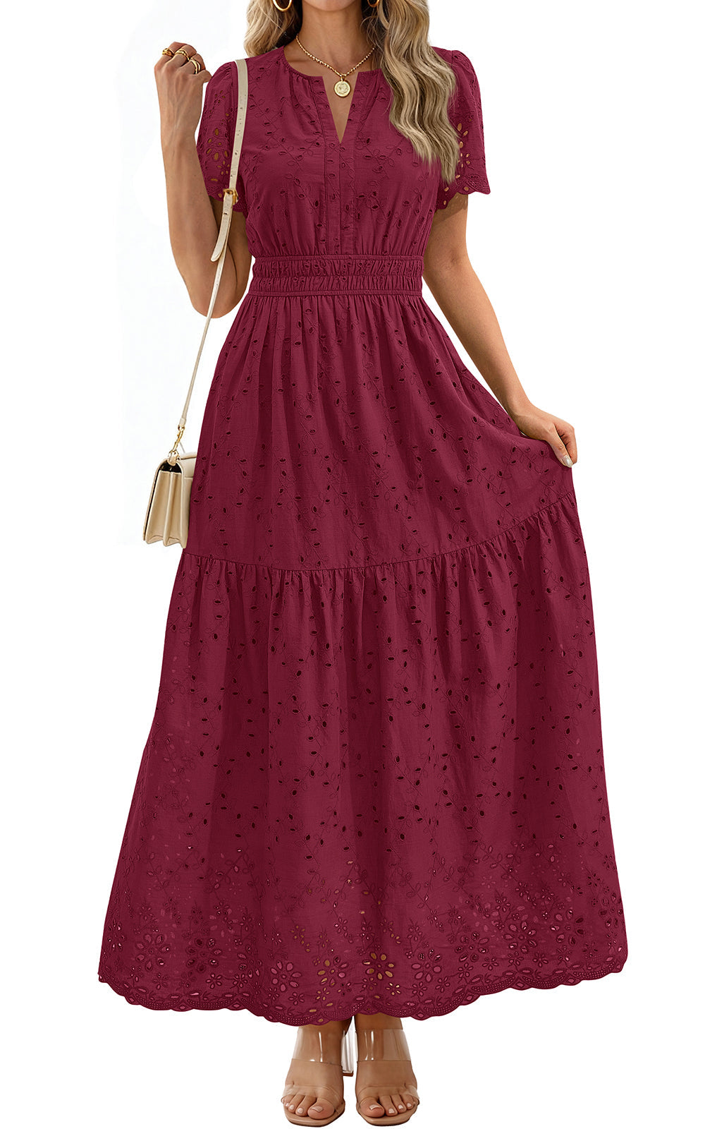 PRETTYGARDEN Short Sleeve Spring Dresses for Women 2026 Elegant Classy Boho High Waist A Line Pleated Wedding Guest Dress PRETTYGARDEN