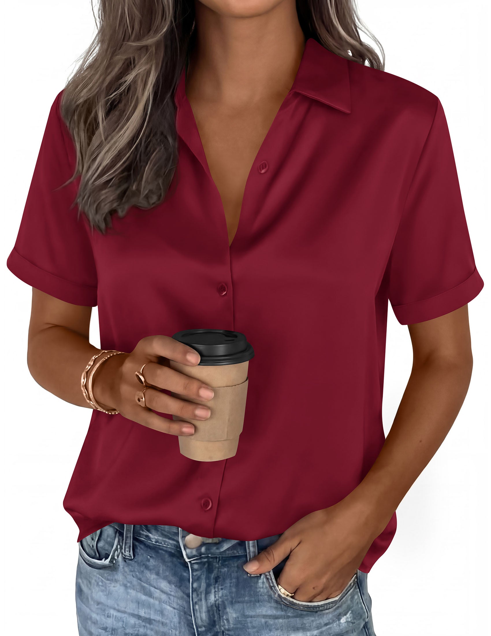 PRETTYGARDEN Women's 2026 Summer Button Down Shirts Short Sleeve Work Tops Dressy Blouses Spring Business Casual Outfits PRETTYGARDEN