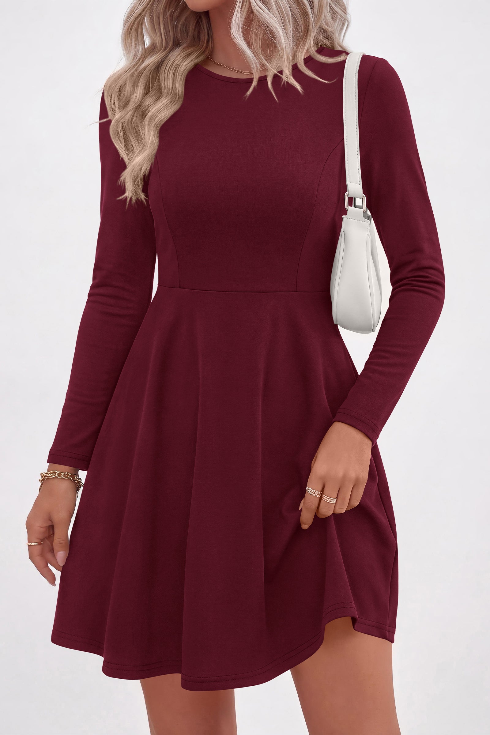 PRETTYGARDEN Women Basic Long Sleeve Crewneck Mini Dress